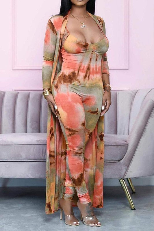 Tie Dye Romper With Longline Cardigan