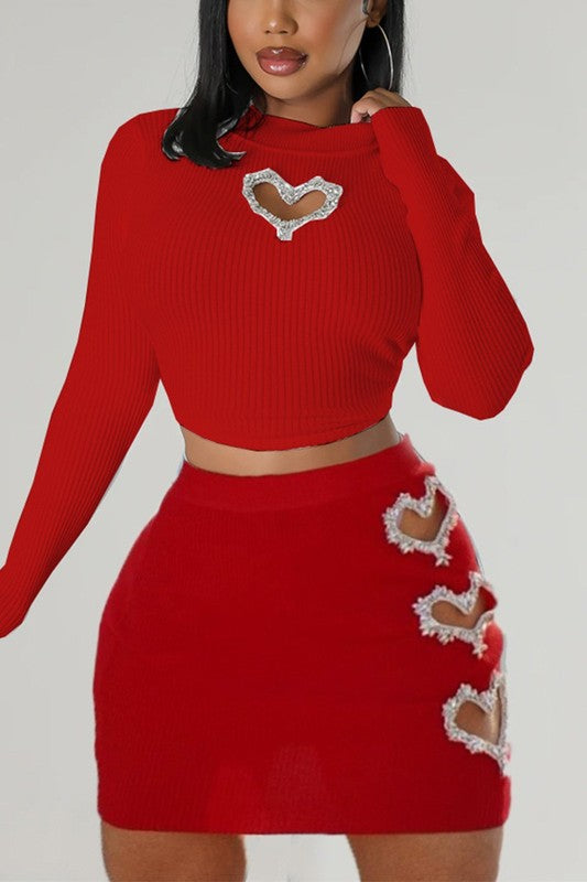 RHINESTONE HEART SKIRT SET