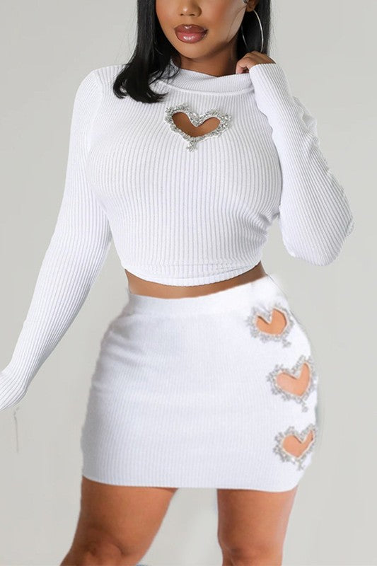 RHINESTONE HEART SKIRT SET