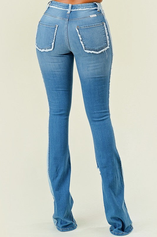 High Rise Out Seam Distressed Jeans
