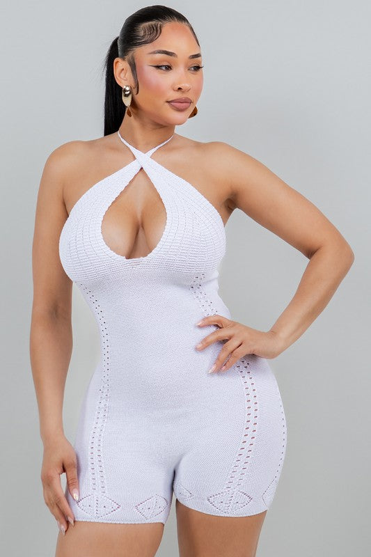 CROSS HALTER NECK ROMPER