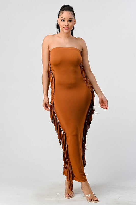 Fringe Trim Bodycon Tube Dress