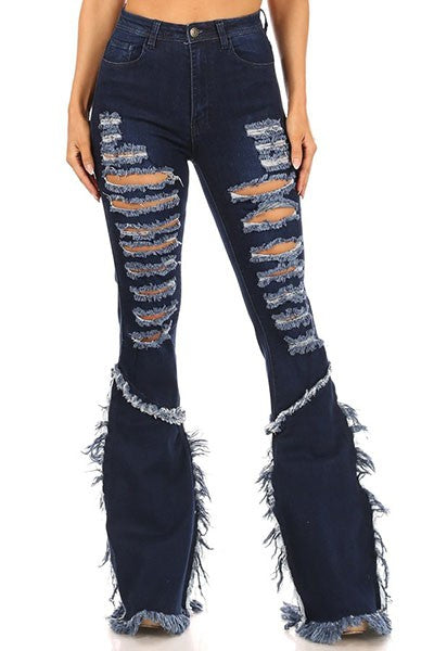 DENIM FLARE DESTROYED PANTS