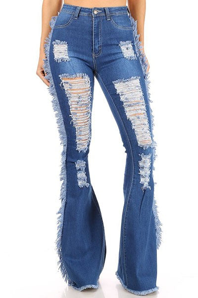DENIM FLARE DESTROYED HOLE JEANS