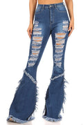 DENIM FLARE DESTROYED PANTS
