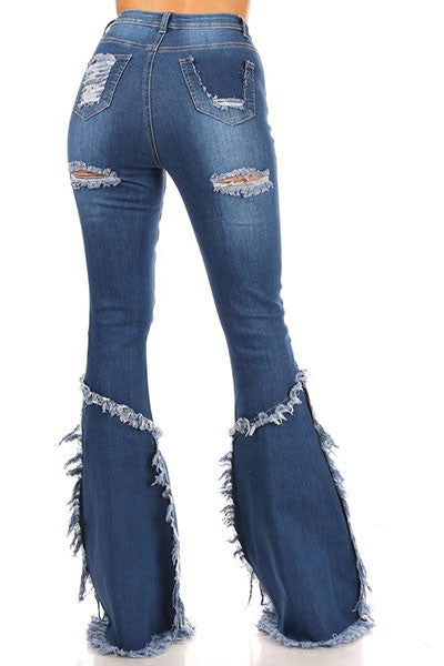 DENIM FLARE DESTROYED PANTS