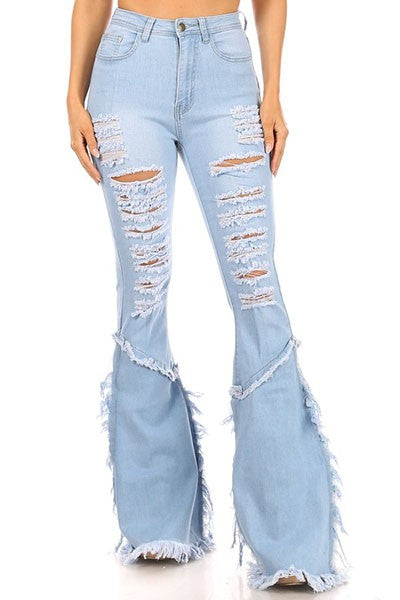 DENIM FLARE DESTROYED PANTS