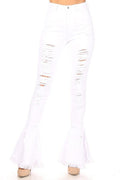 DENIM DESTROYED FLARE LEG PANTS