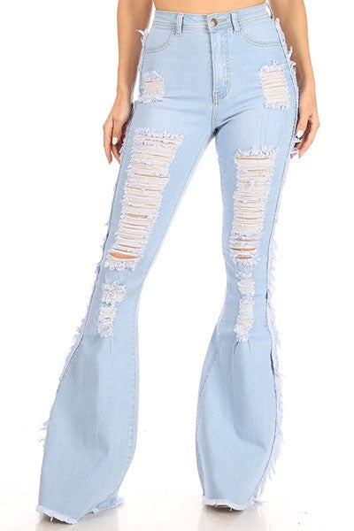 DENIM FLARE DESTROYED HOLE JEANS