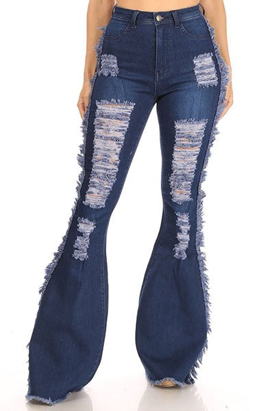DENIM FLARE DESTROYED HOLE JEANS
