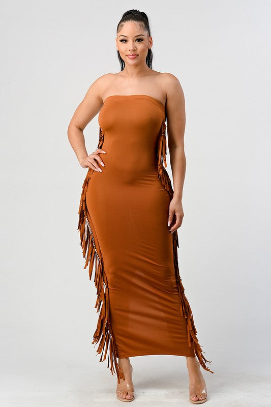 Fringe Trim Bodycon Tube Dress