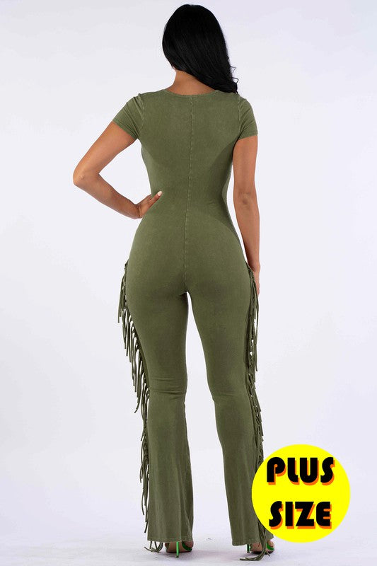 Mineral Washed Fringed Romper