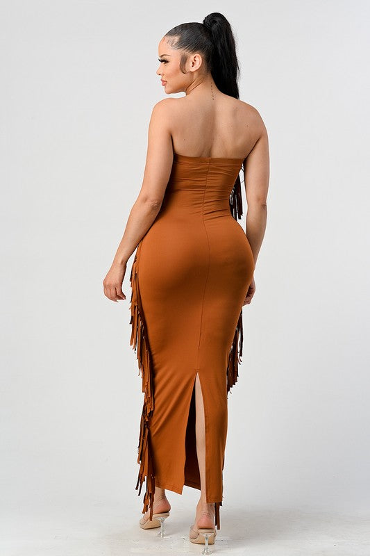 Fringe Trim Bodycon Tube Dress