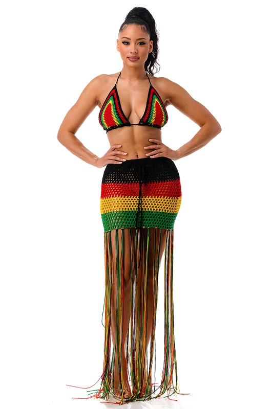 Sexy Rasta 2 Piece Fringe Set