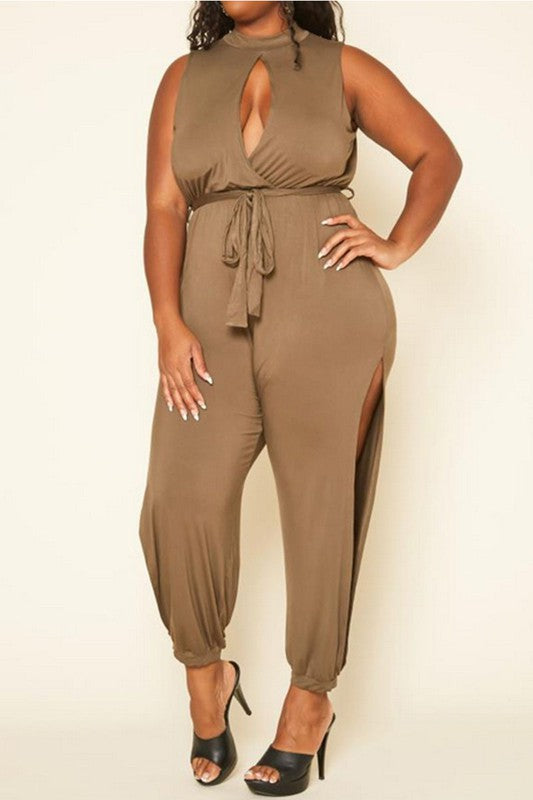 Plus Size Slit Hem Sleeveless Jumpsuit