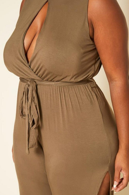 Plus Size Slit Hem Sleeveless Jumpsuit
