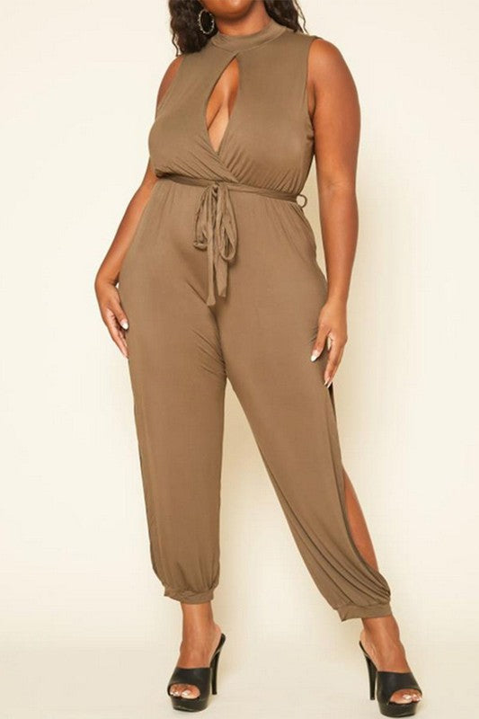 Plus Size Slit Hem Sleeveless Jumpsuit