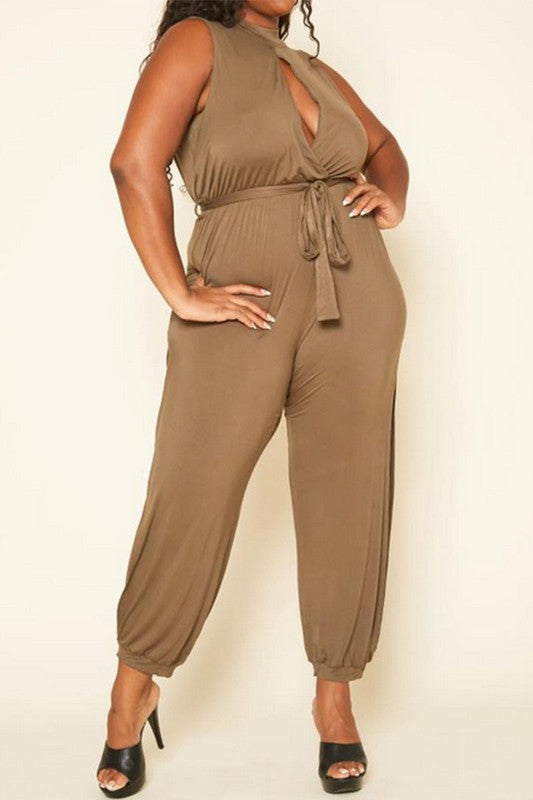 Plus Size Slit Hem Sleeveless Jumpsuit
