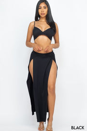 Sexy Bra Top and Side Slit Skirt Set