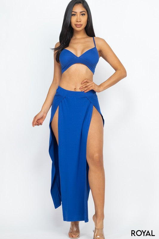 Sexy Bra Top and Side Slit Skirt Set